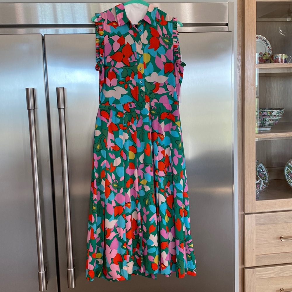 J. Crew Dress with Ruffles at Sleeve and Pleated Skirt
